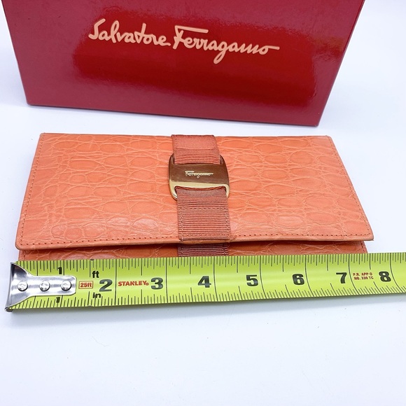 Salvatore Ferragamo Calf Croc Leather Bi-Fold Long Wallet in Orange - Picture 11 of 12